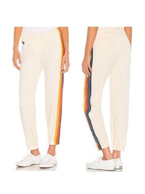 Aviator Nation 5 Stripe Sweatpants Vintage White Rainbow Stripe Size S